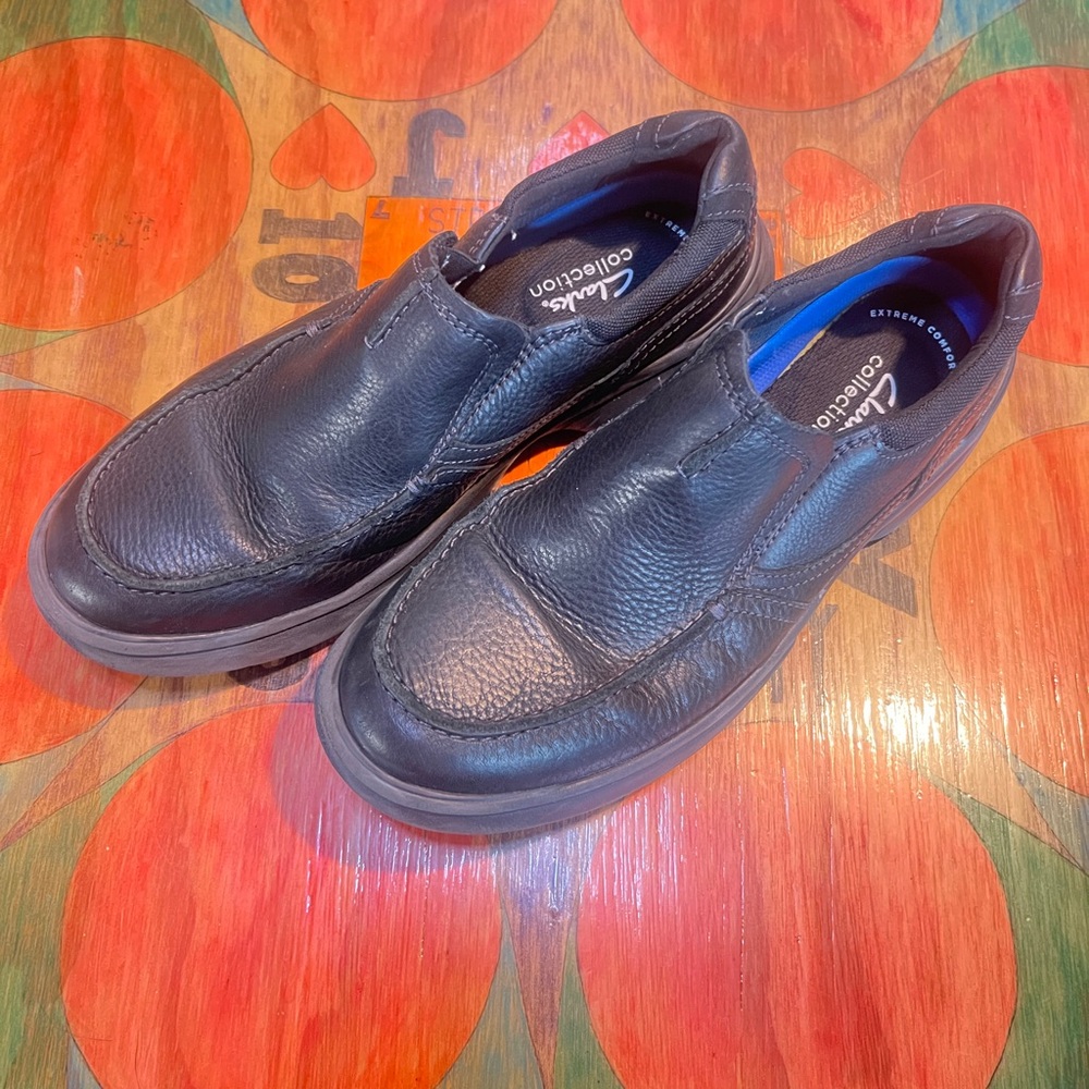 Clarks Collection men's black leather slip on dress shoes 26824 sz 9.5